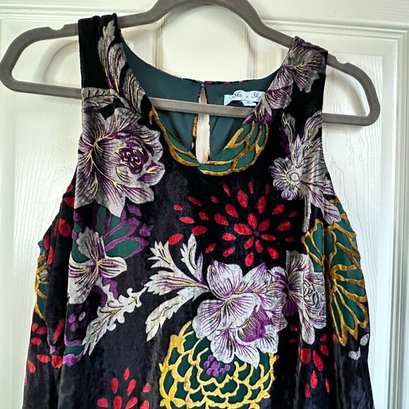 She + Sky Womens Small Floral Velvet Burnout Sleeveless Mini Dress Whimsigoth - Picture 4 of 10